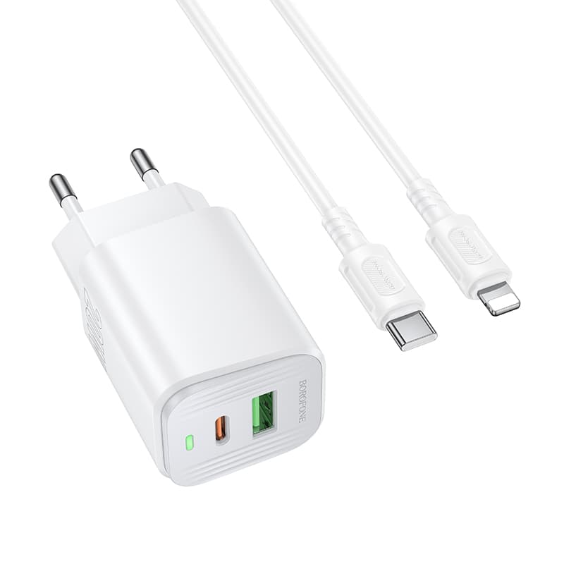 Зарядное устройство с кабелем BOROFONE BAS83A Star PD20W+QC3.0 charger set Type-C to Lightning EU White