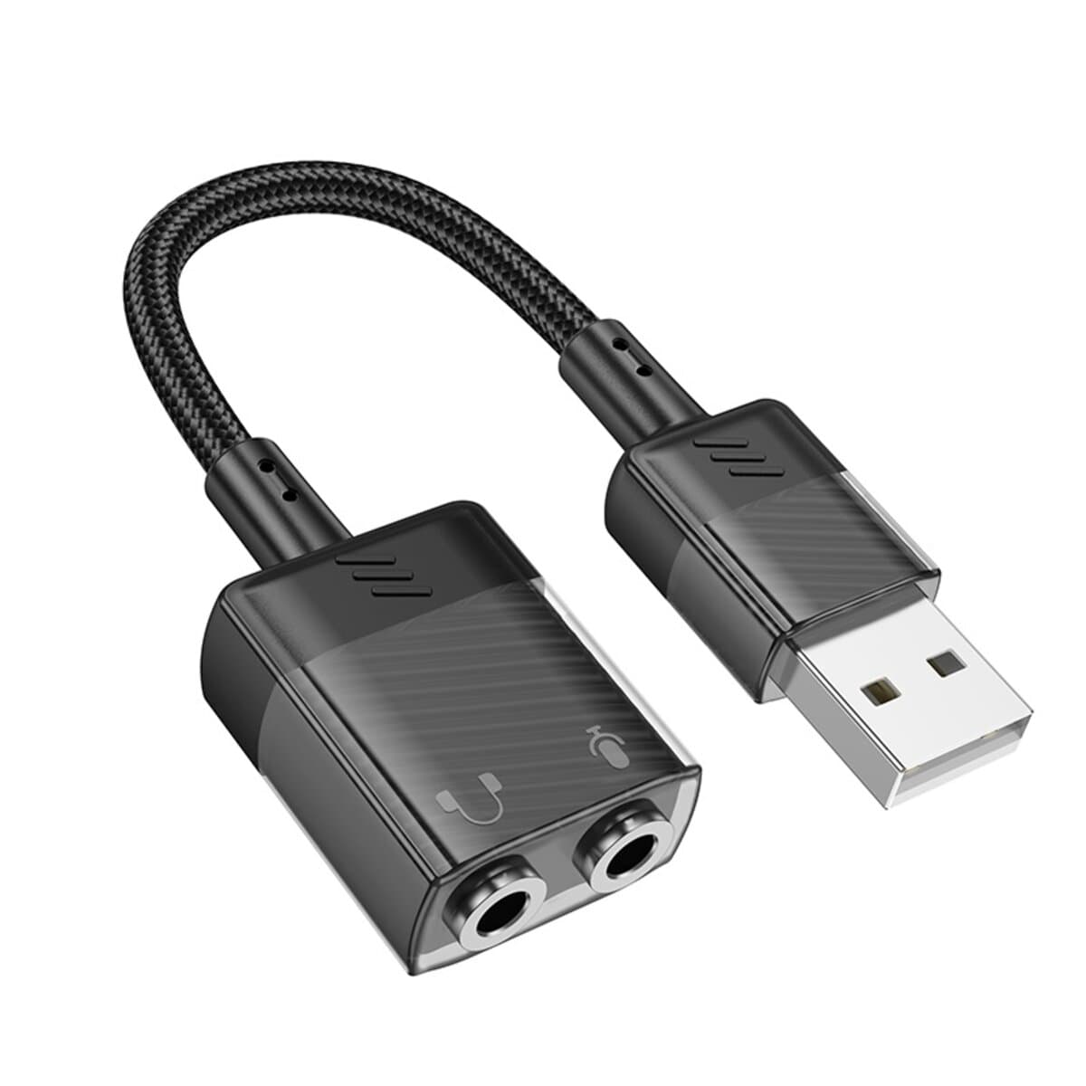 Адаптер перехідник для навушників HOCO LS37 Spirit 2-in-1 transparent externý sound card for earphones USB to 3.5mm Black