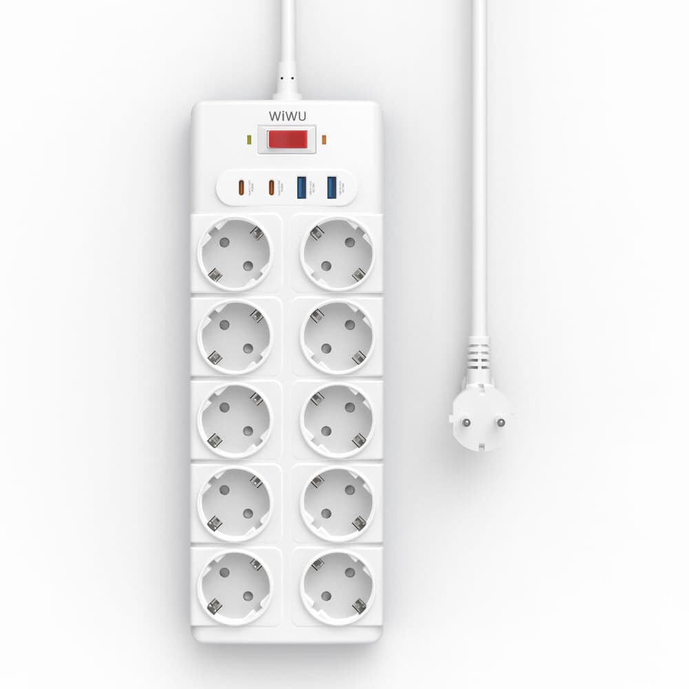 Мережевий подовжувач WIWU Wi-S008 14in1 20W GaN Power Strip 2xType-C 2xUSB 10xAC EU 2m White