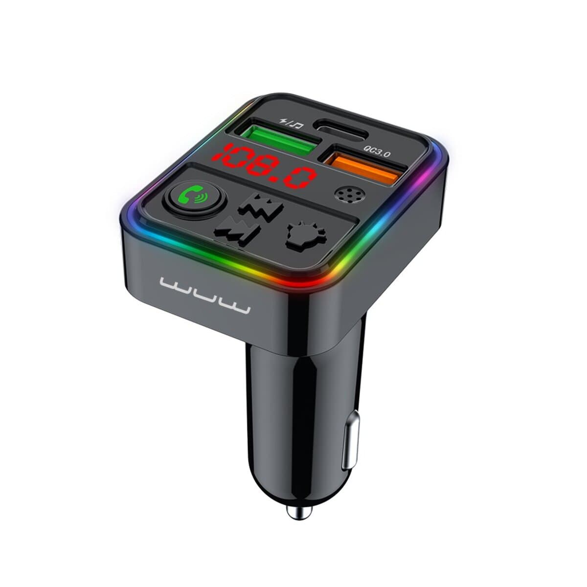 Автомобільний FM-трансмітер ресивер WUW C162 2xUSB 1xType-C Black
