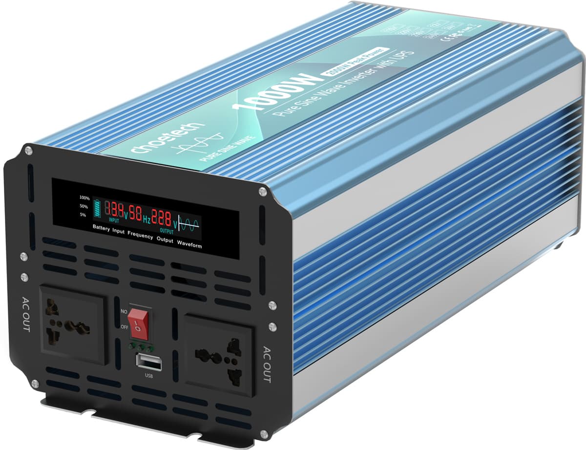 Перетворювач напруги інвертор з зарядкою Choetech функція ДБЖ 12-220V 1000W Чиста синусоїда (INV-C1000WUPS-EU)