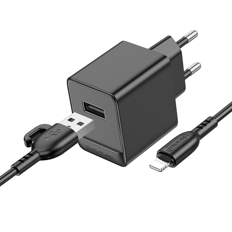 Зарядний пристрій із кабелем BOROFONE BAS11A Erudite single port charger set 2.1A USB to Lightning Black
