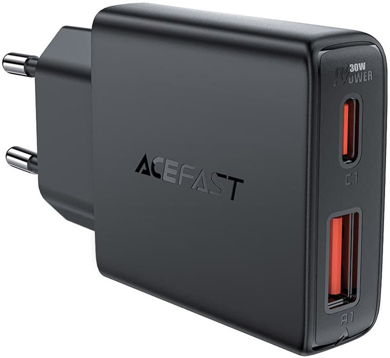 Зарядное устройство Acefast A69 Ultra-Thin 30W 1xType-C 1xUSB Gan Fast Charger Black