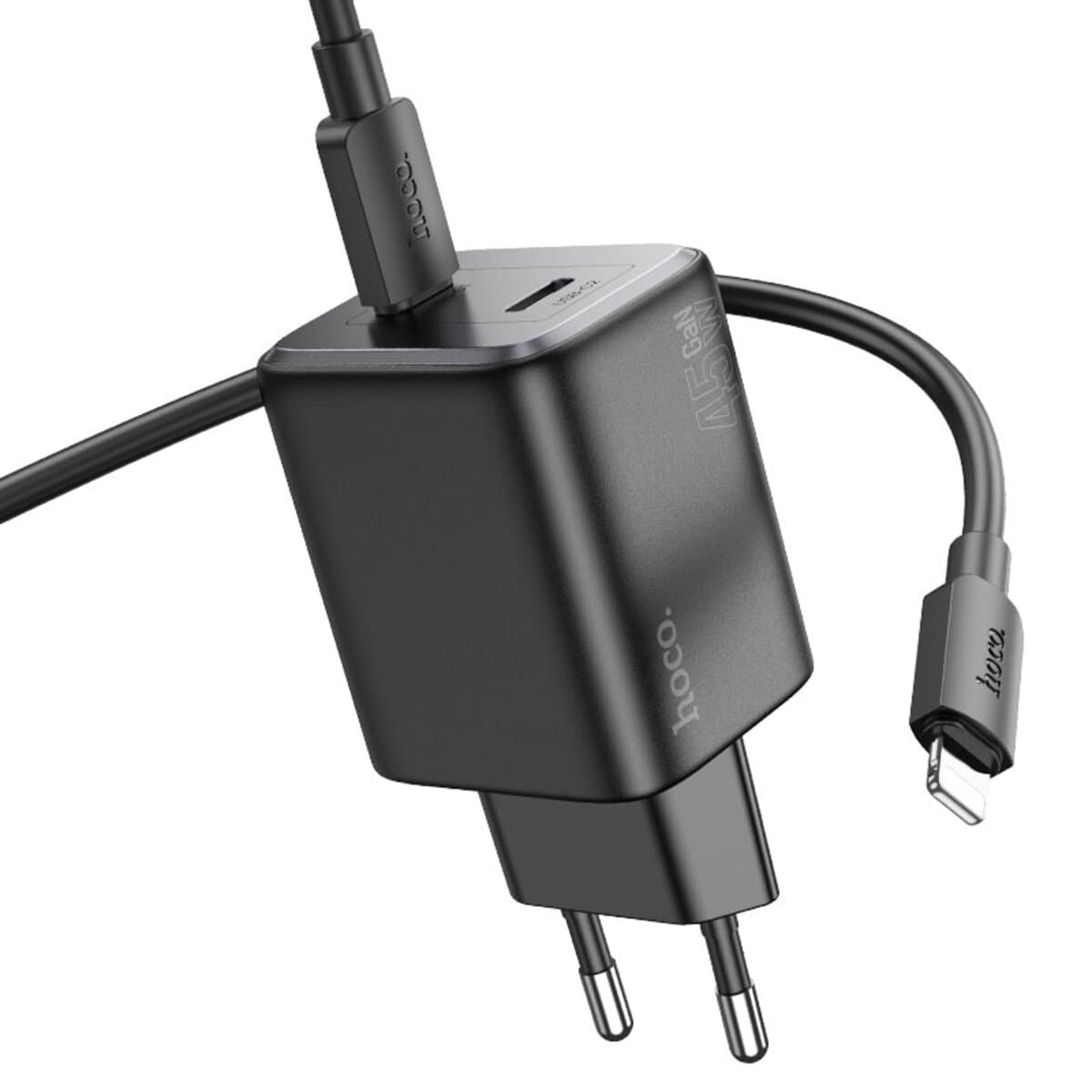 Зарядний пристрій HOCO N42 Elogiado dual-port PD45W 2xType-C Type-C to Lightning cable Black