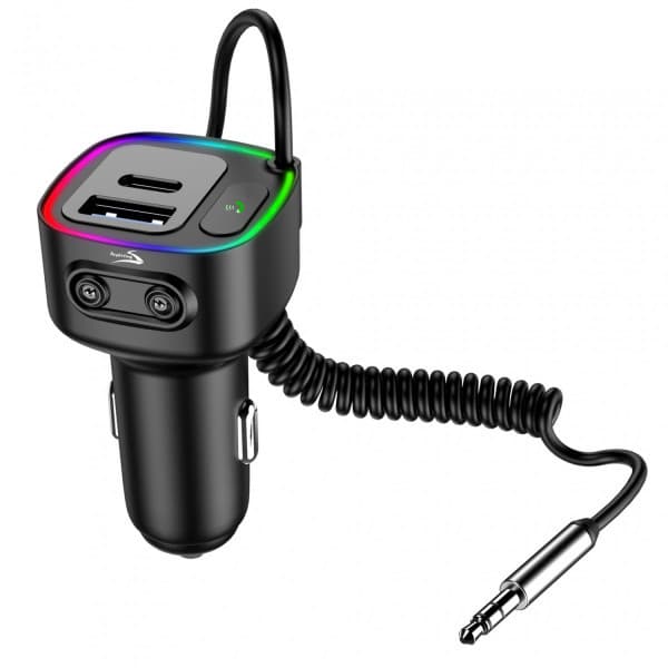 Автомобільний FM-трансміттер ресівер Aspiring Wave 7 PD 30W LED Bluetooth DSP QC3.0 USB-C 3.5мм Black (WA.6001)