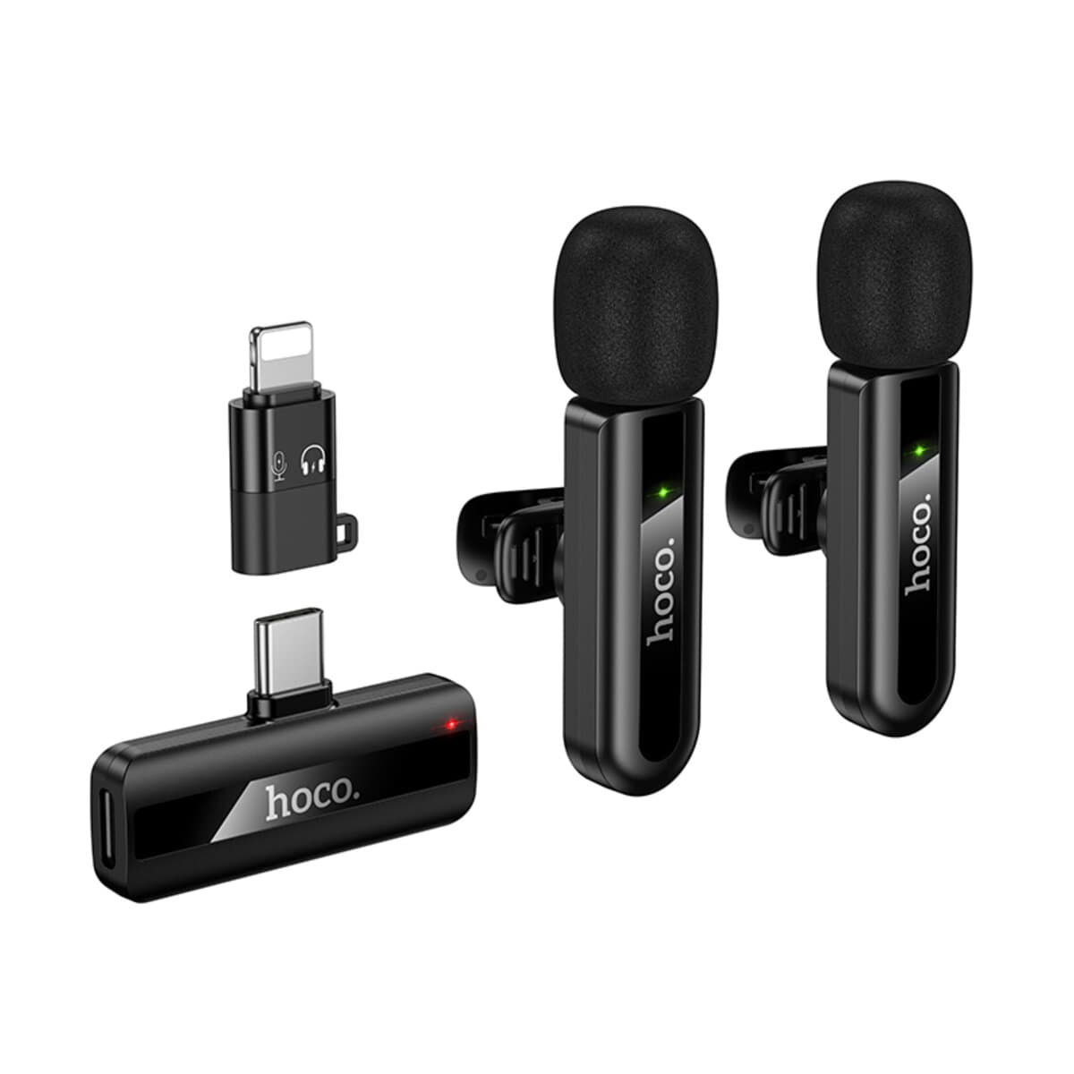 Комплект бездротових петличних мікрофонів HOCO L20A Fair dual-mic wireless microphone Lightning/Type-C 60mAh Black