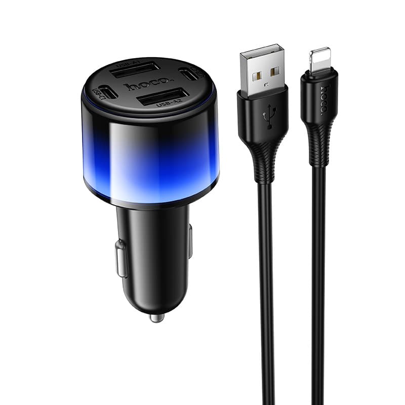 Автомобільний зарядний пристрій HOCO Z69 Vivido 24W 2xType-C 2xUSB car charger set USB to Lightning Black