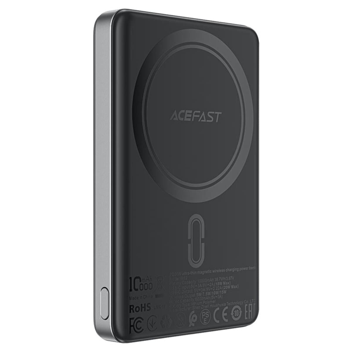 Powerbank павербанк УМБ ACEFAST M12 PD20W ultra-thin magnetic wireless charging 10000mAh Black