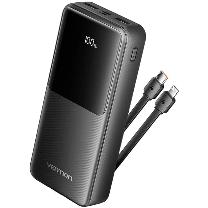 Powerbank павербанк УМБ Vention 20000mAh 22.5W 3A PD Micro-USB USB-C 2xUSB-A Built-in USB-C+Lightning Cables Black (FHPB0)