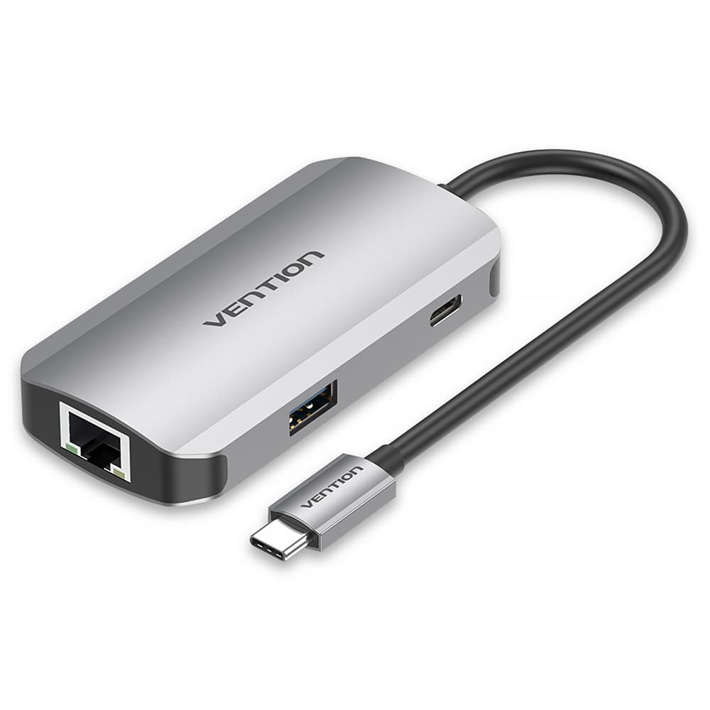 Хаб Vention TNFHB USB 3.1 Type-C - 3х USB 3.0 RJ45 Gigabit PD 100W 5в1 Grey