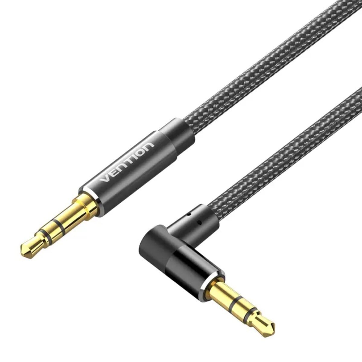Кабель Vention Cotton Braided 3.5mm Male to 3.5mm Male Right Angle Audio Cable 2m Aluminum Alloy Type Black (BAZBH)