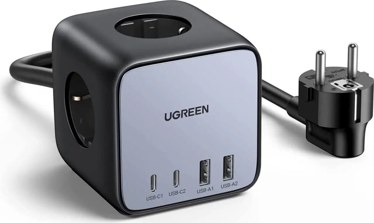 Сетевой удлинитель UGREEN CD268 65W DigiNest Cube 2-Type-C 2-USB Black-Grey (UGR-60113)
