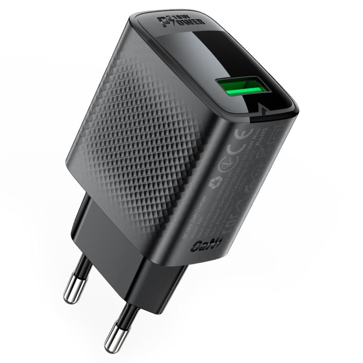 Зарядний пристрій ACEFAST A90 QC18W GaN single 1xUSB charger EU Black