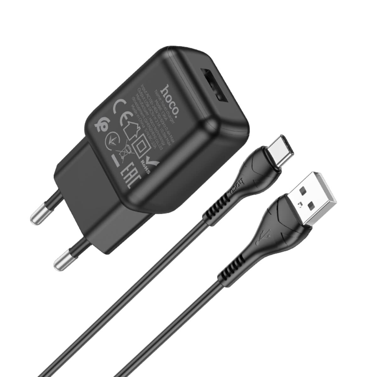 Зарядний пристрій HOCO C96A single port charger set USB to Type-C cable 2.1 A Black