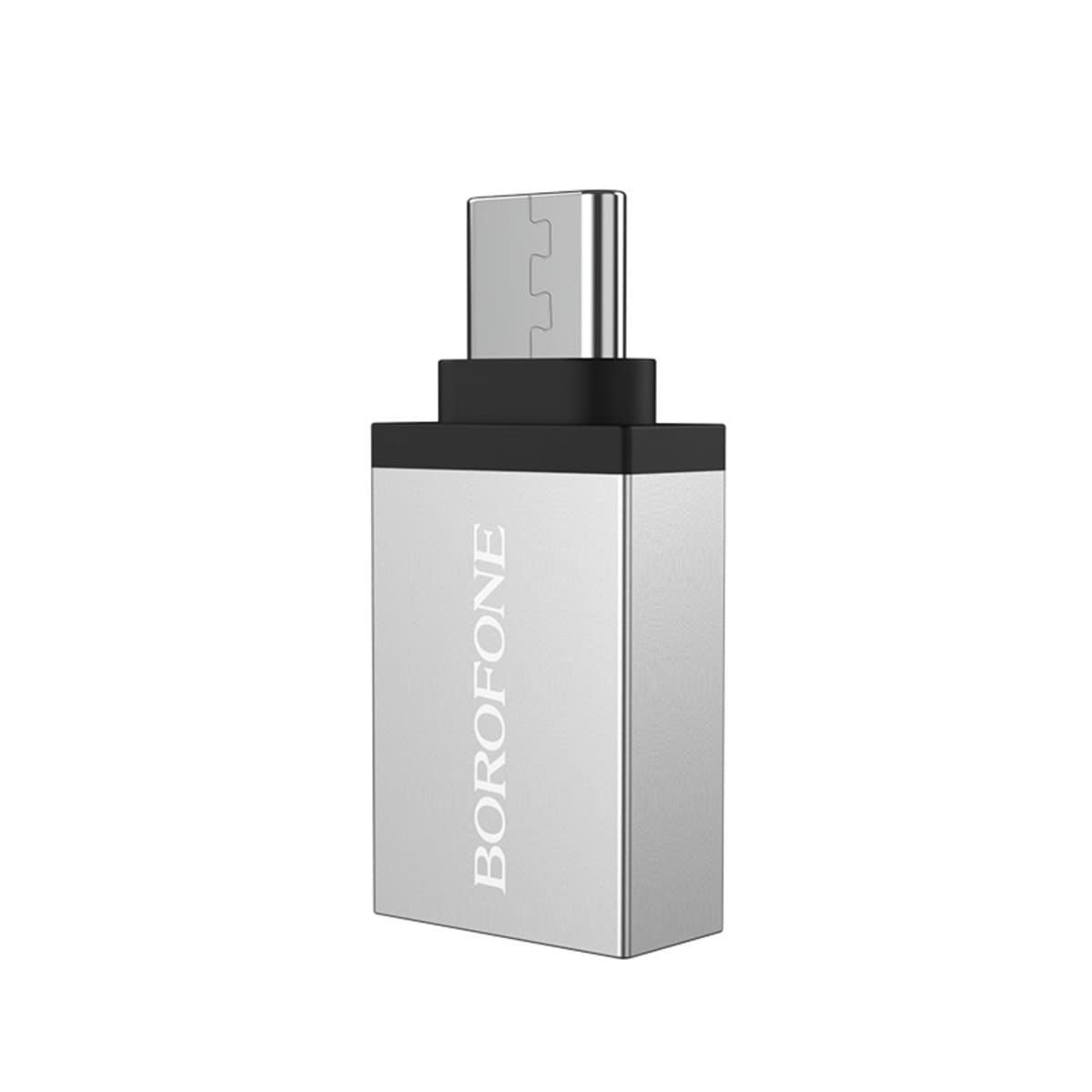 Адаптер перехідник BOROFONE BV3 USB-A для Type-C конвертер OTG support USB 3.0 Grey (BV3)