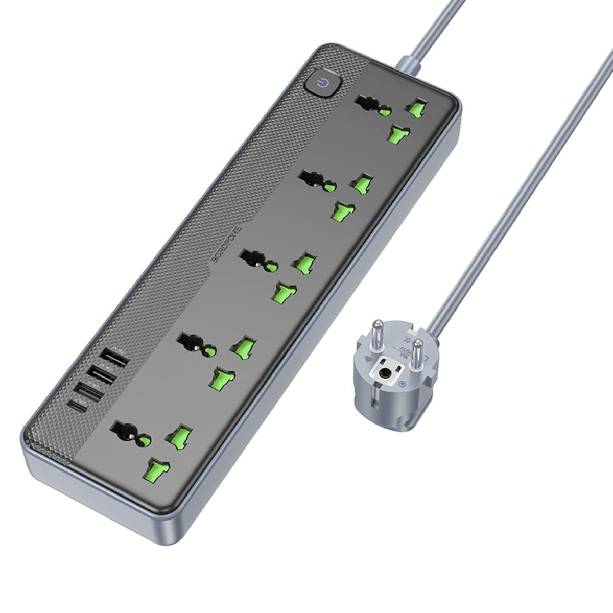 Сетевой удлинитель BOROFONE BAC4A Lord 5 розеток 1xType-C 3xUSB EU 1.5m Black