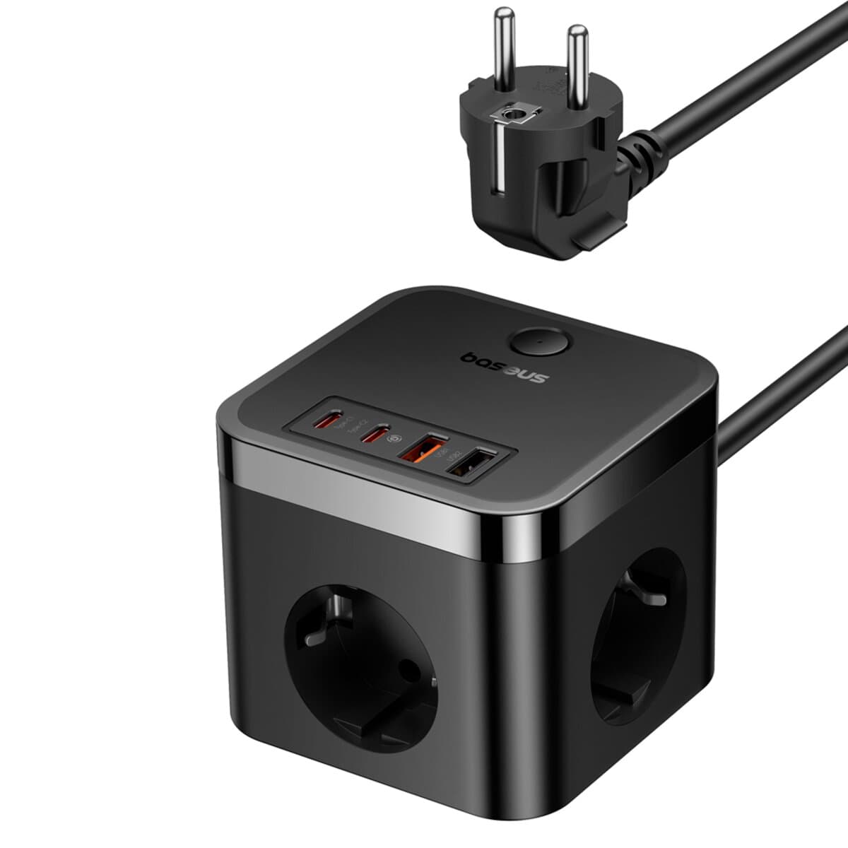 Мережевий подовжувач Baseus PowerCombo Cube Power Strip 3 розетки 2xUSB 2xType-C 30W 1.5m EU Black (E00066400117-00)