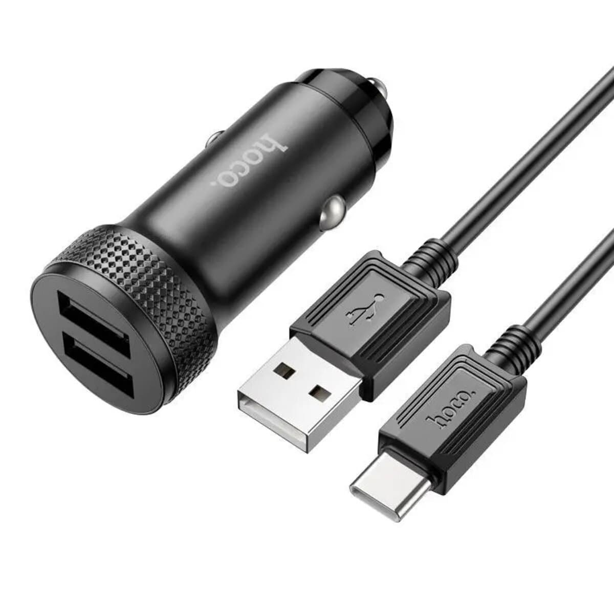 Автомобильное зарядное устройство HOCO Z49 Dual port car charger set USB to Type-C cable 2.4A Black