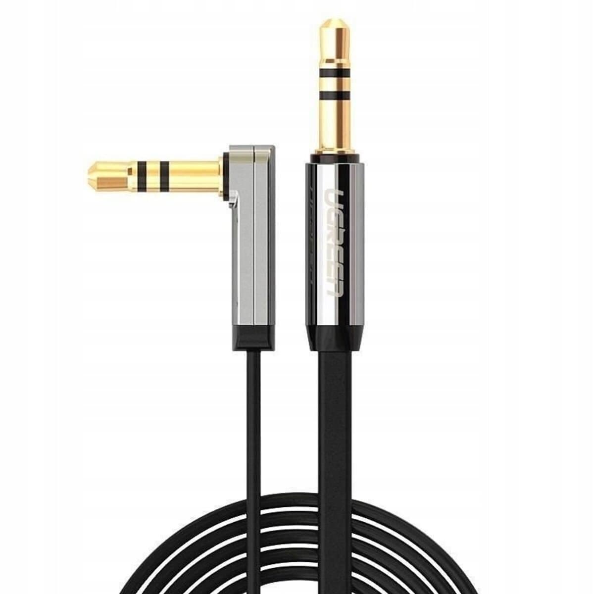 Аудио-кабель UGREEN AV119 3.5mm Male to 3.5mm Male Straight to angle flat Cable 2m Black (UGR-10599)