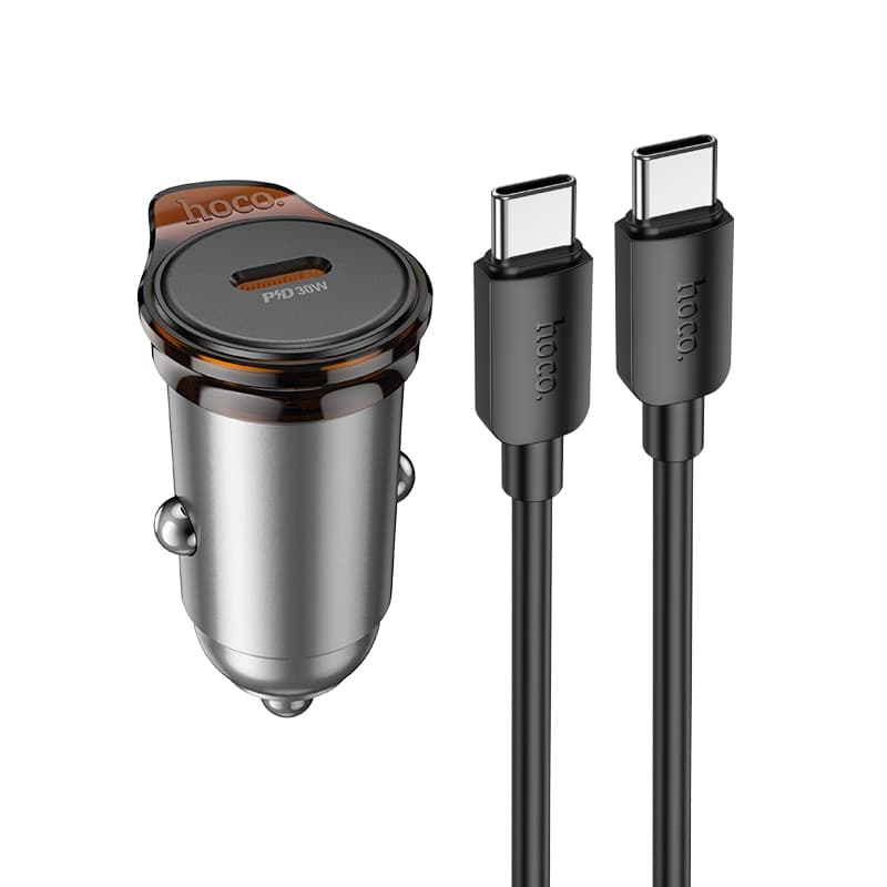 Автомобільний зарядний пристрій HOCO NZ16 Rigorous single port PD30W Car Charger Set Type-C cable Metal Grey