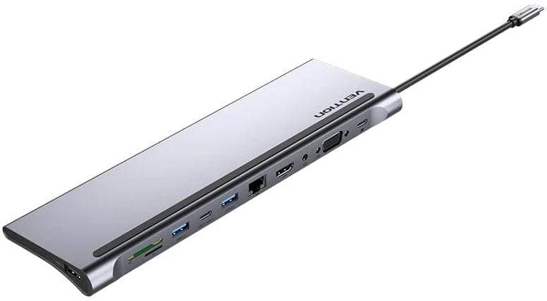 Док-станція хаб Vention THTHC USB 3.1 Type-C - HDMI VGA USB-C USB 3.0x3 RJ45 SD TF TRRS 3.5mm PD 100W 11в1 Grey