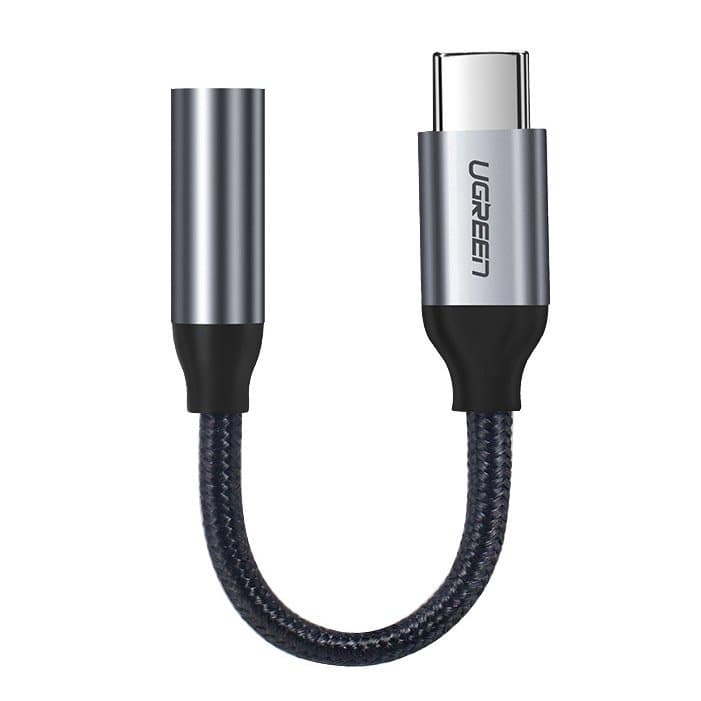 Кабель перехідник UGREEN AV142 Type C to AUX 3.5мм M/F 0.10м Black (30632)
