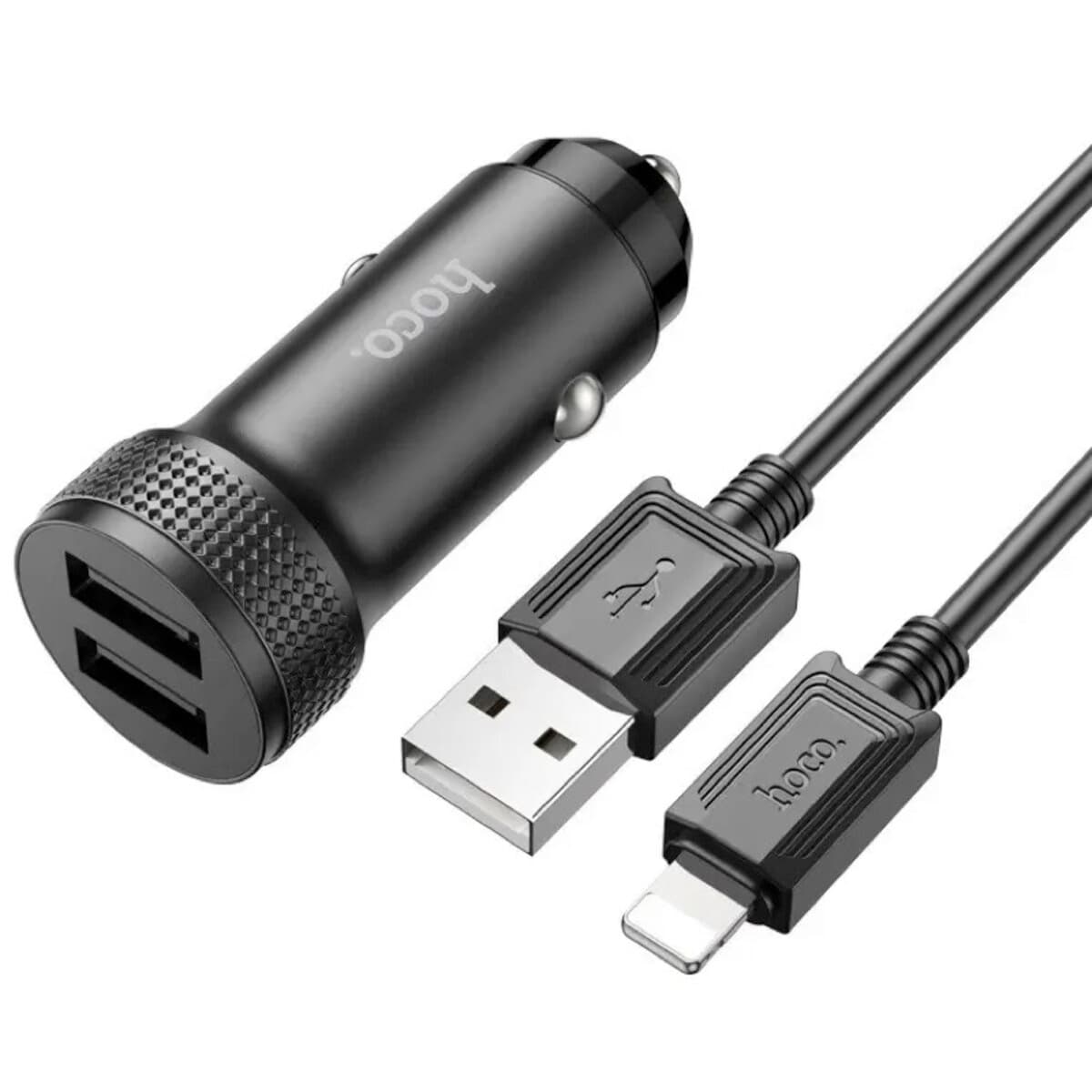 Автомобильное зарядное устройство HOCO Z49 Dual port car charger set USB to Lightning cable 2.4A Black