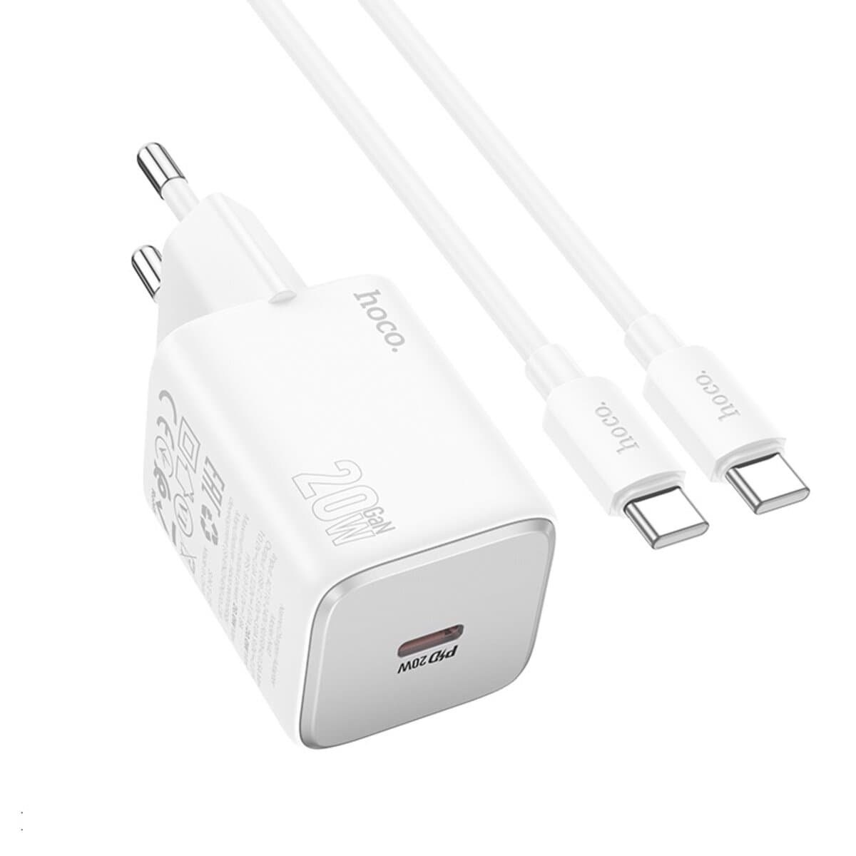 Зарядное устройство HOCO N40 Mighty single port PD20W Type-C to Type-C cable White