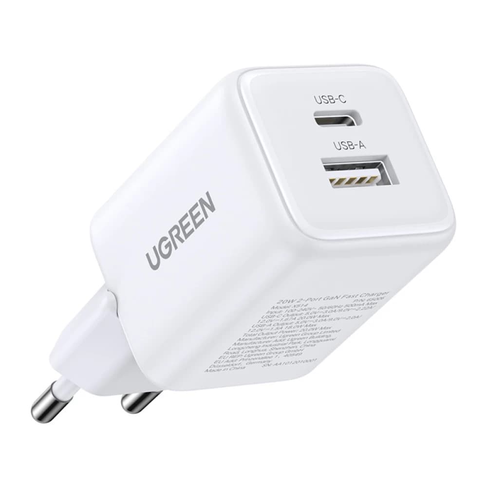 Зарядное устройство UGREEN X514 20W 1xType-C 1xUSB GaN Fast Charger EU 3A White (UGR-65006)