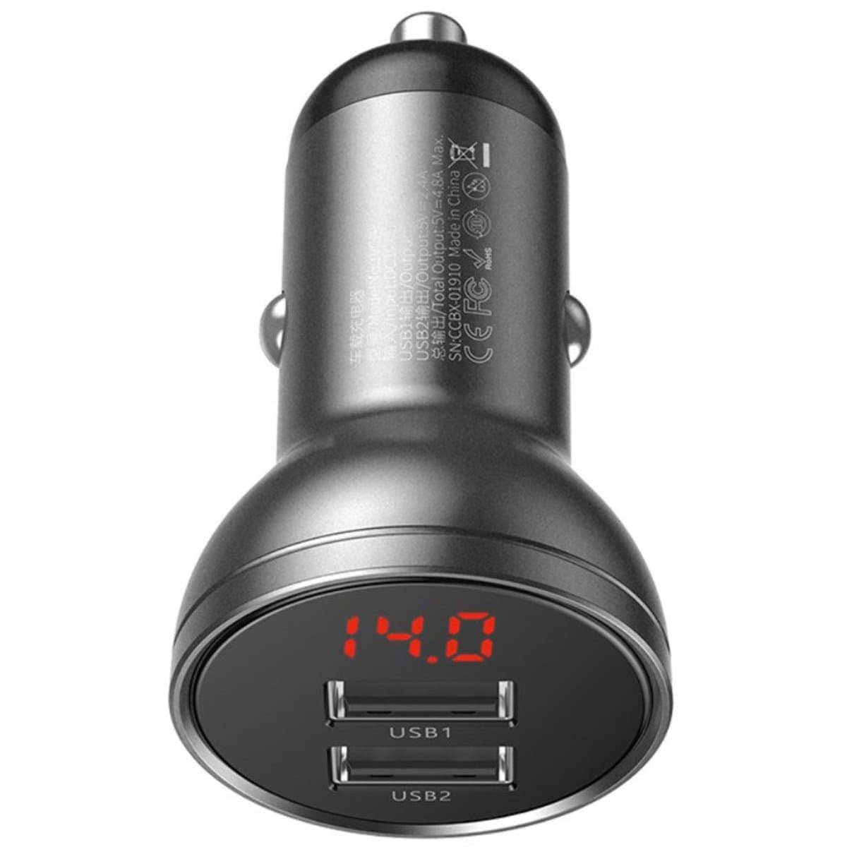 Автомобільний зарядний пристрій Baseus Digital Display Dual USB 4.8A Car Charger 24W Grey (CCBX-0G)