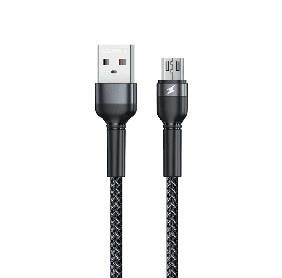 Кабель REMAX Jany Series RC-124m/i/a Aluminum Alloy Braided 2.4A 1m data cable USB to Micro-USB Black