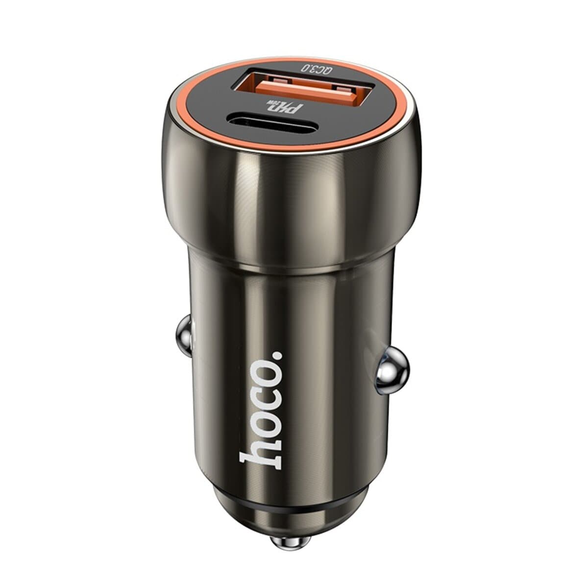Автомобильное зарядное устройство HOCO Z46A Blue whale PD20W+QC3.0 car charger 1xType-C 1xUSB Metal Grey