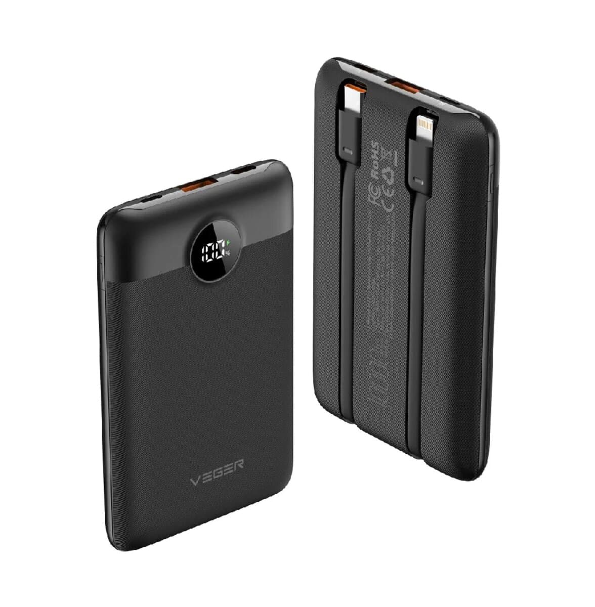 Powerbank павербанк УМБ VEGER W1170 10000 mAh with built-in cables Type-C/Lightning PD QC3.0 2A 22.5W Black (VG-W1170)