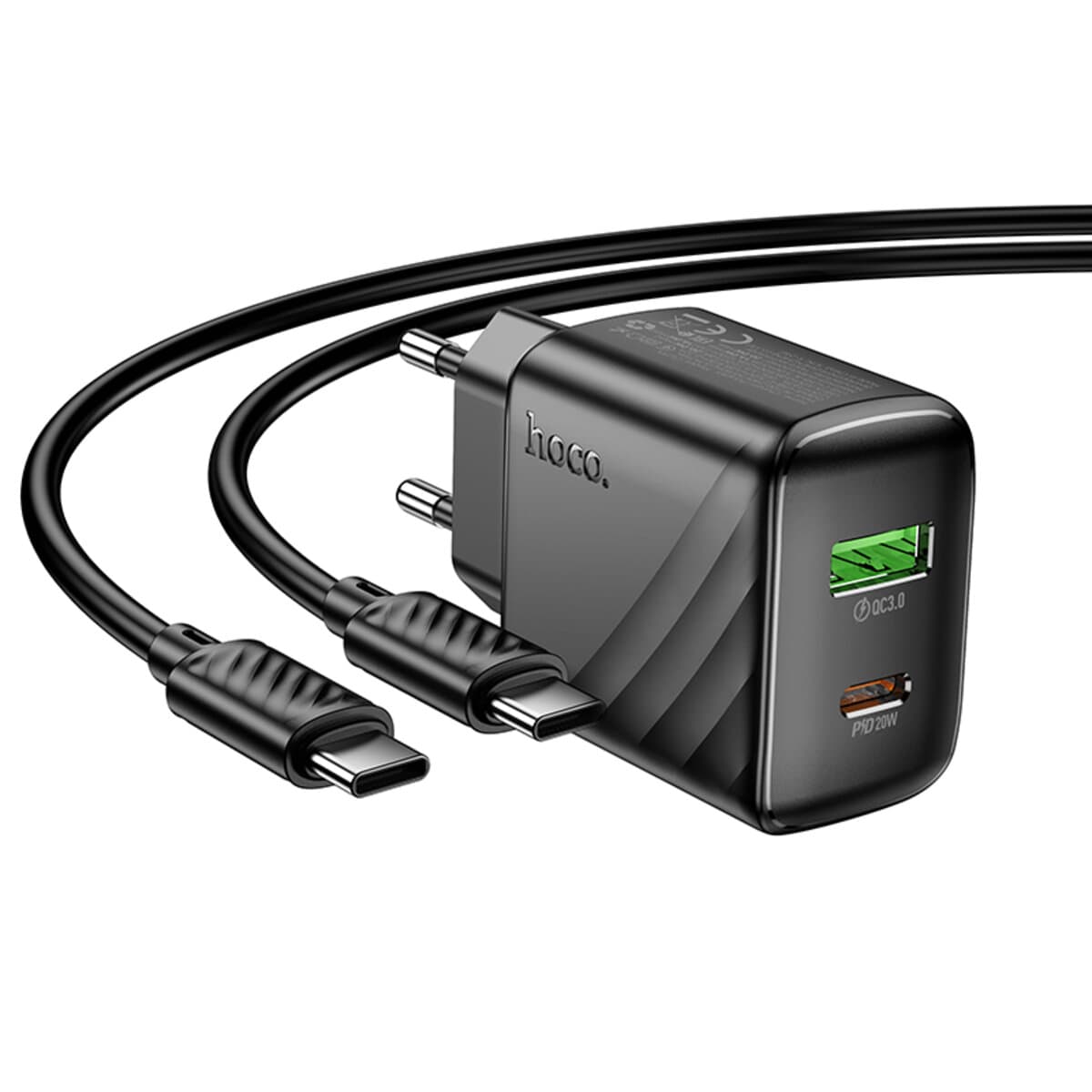 Зарядное устройство с кабелем HOCO CS25A Rico PD20W+QC3.0 charger set Type-C to Type-C 3A Black