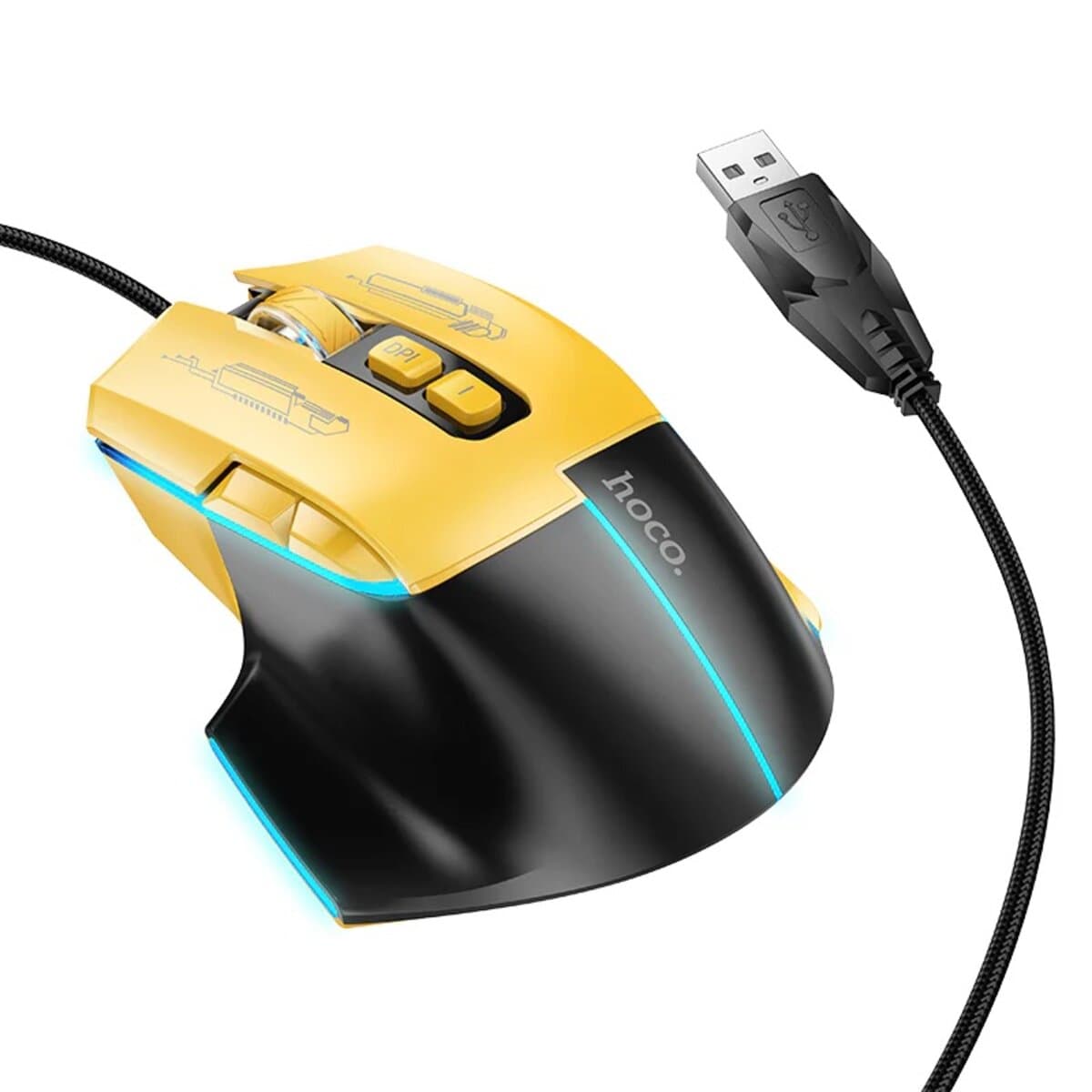 Дротова ігрова мишка HOCO GM31 Overlord luminous 3200dpi USB Black-Yellow