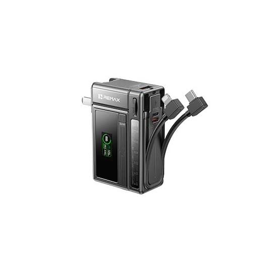 Powerbank павербанк УМБ REMAX FP-100 Wayto Series TFT Screen Built-in Fast Charging Cables QC22.5 Wall Plug 10000mAh Black