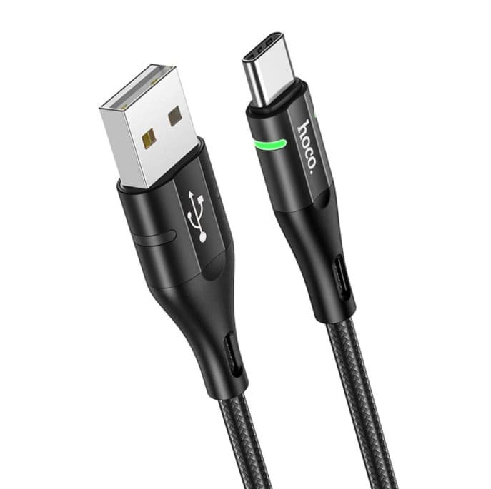 Кабель HOCO U93 USB to Type-C 3A 1.2m nylon aluminum connectors light indicator Black