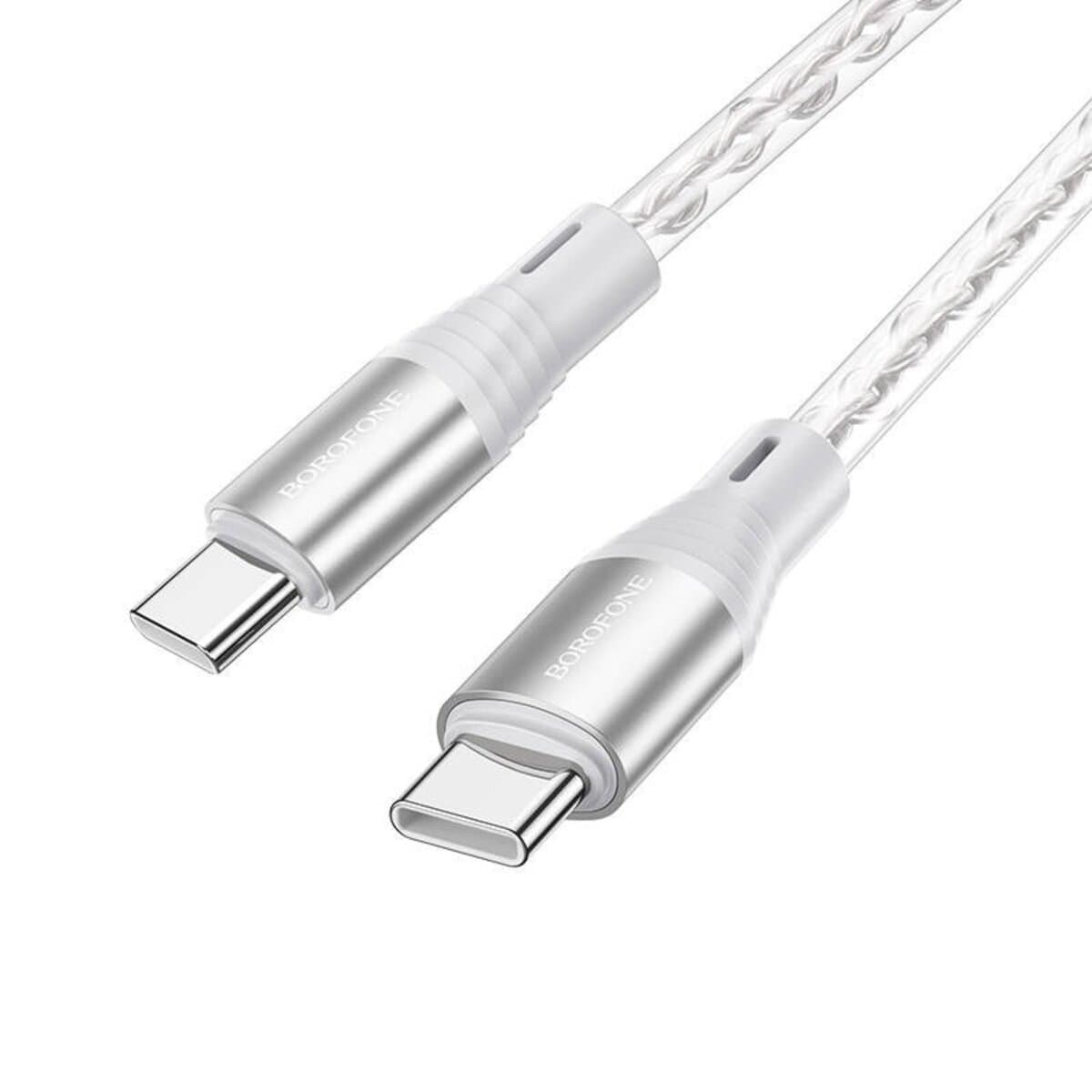 Кабель BOROFONE BX96 Ice crystal Type-C to Type-C 60W silicone charging data cable 3A 1м Grey (BX96CCG)