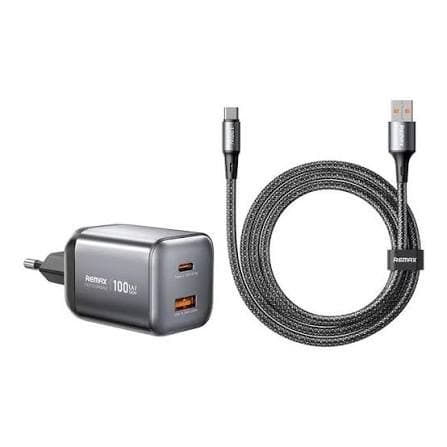Зарядний пристрій з кабелем REMAX Wisdom Series 100W CA-15(AC100W) GaN Travel Charger USB-Type-C Data Cable Set EU Tarnish
