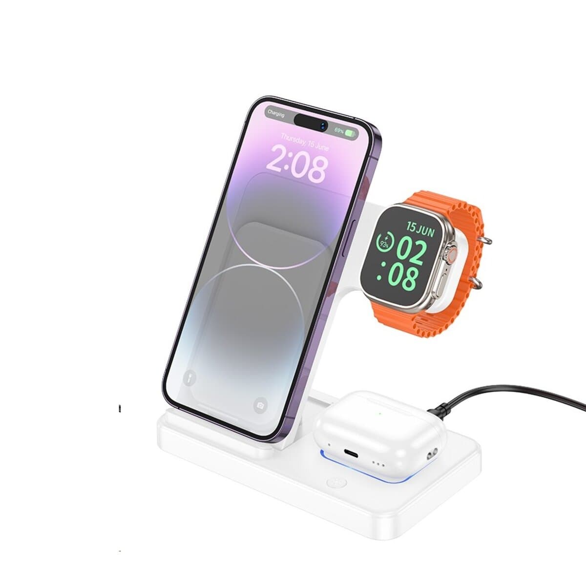 Бездротовий зарядний пристрій Qi BOROFONE BQ26 Best 3-in-1 Wireless Fast Charger QC3.0 White