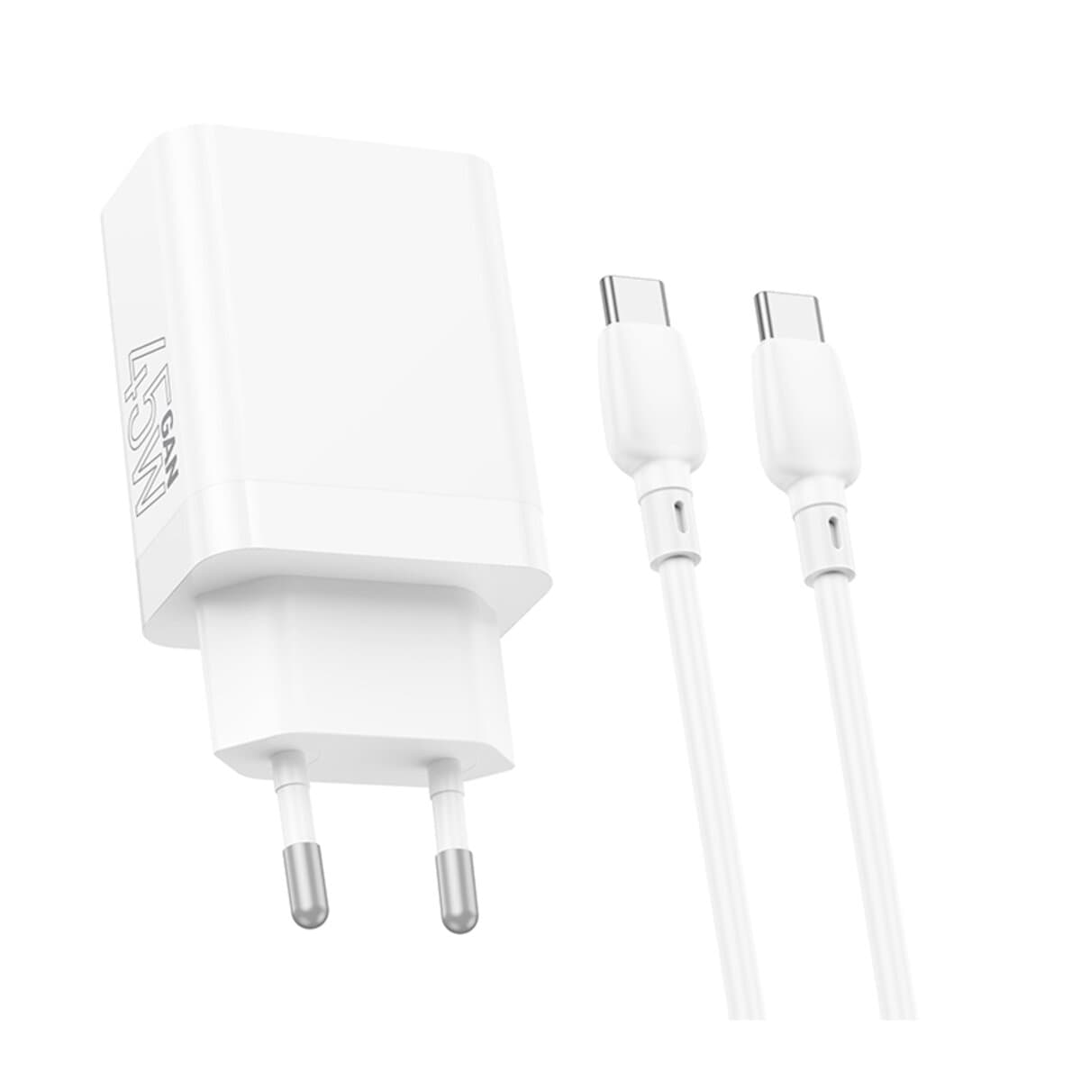 Зарядний пристрій BOROFONE BN16 Tough PD45W dual port 1xType-C 1xUSB charger set Type-C to Type-C cable White
