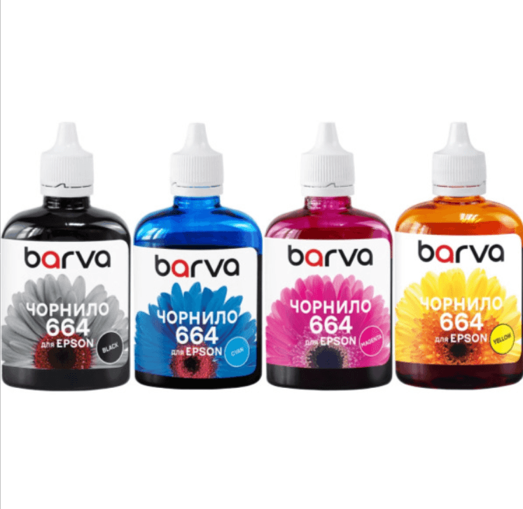 Комплект чорнила BARVA для EPSON L100/L210/L300/L350/L355 T664 B/C/M/Y 90г (I-BAR-E-L100-090-MP)