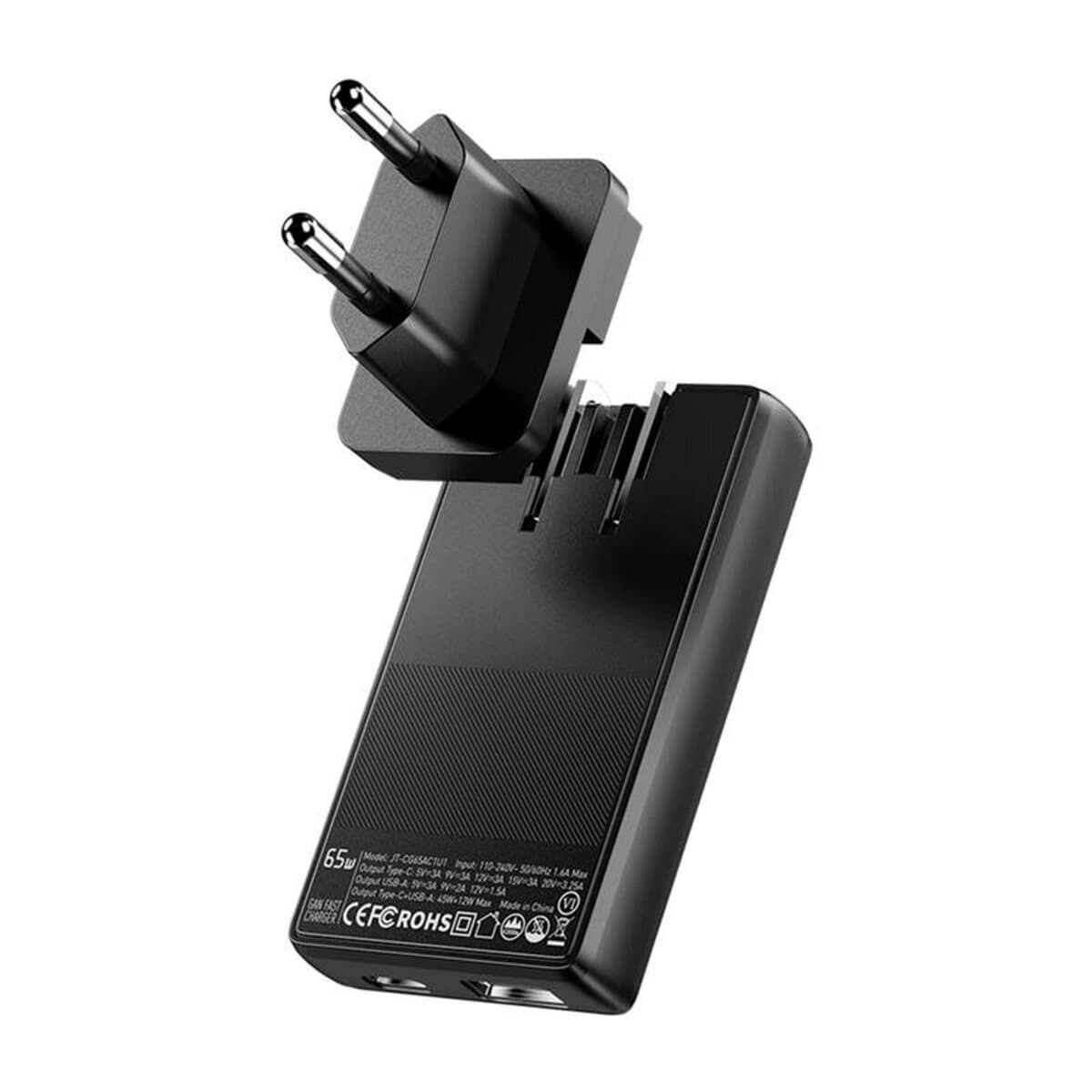 Зарядний пристрій ESSAGER Ultra Thin Gan 65W 1xTyp-C 1xUSB Black (ECT65W-QCB01-Z)