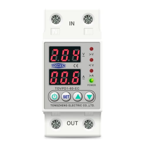 Реле контролю напруги і струму з РК TOMZN TOVPD1-60-EC 220В 63А 2DIN White (537202)