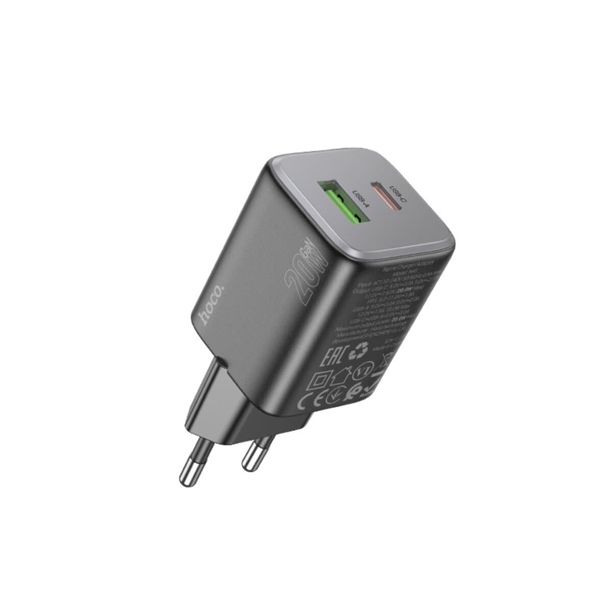 Зарядний пристрій HOCO N41 Almighty PD20W+QC3.0 charger 1xUSB 1xType-C 3A Black