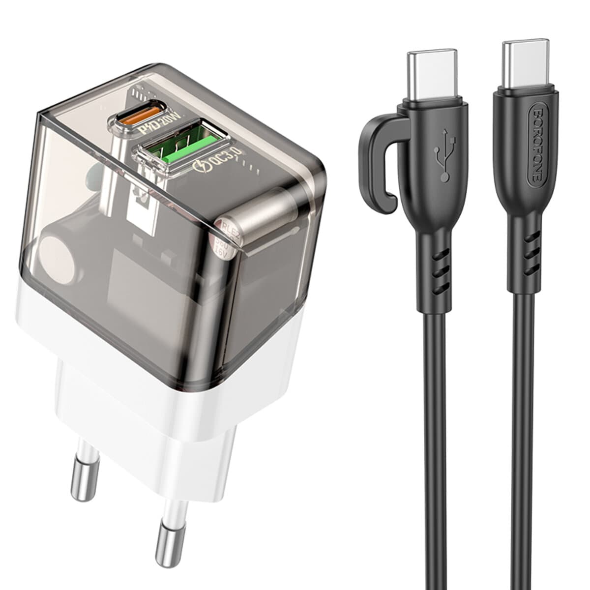 Зарядное устройство BOROFONE BA80A Scenery PD20W+QC3.0 charger set Type-C to Type-C cable Transparent Black
