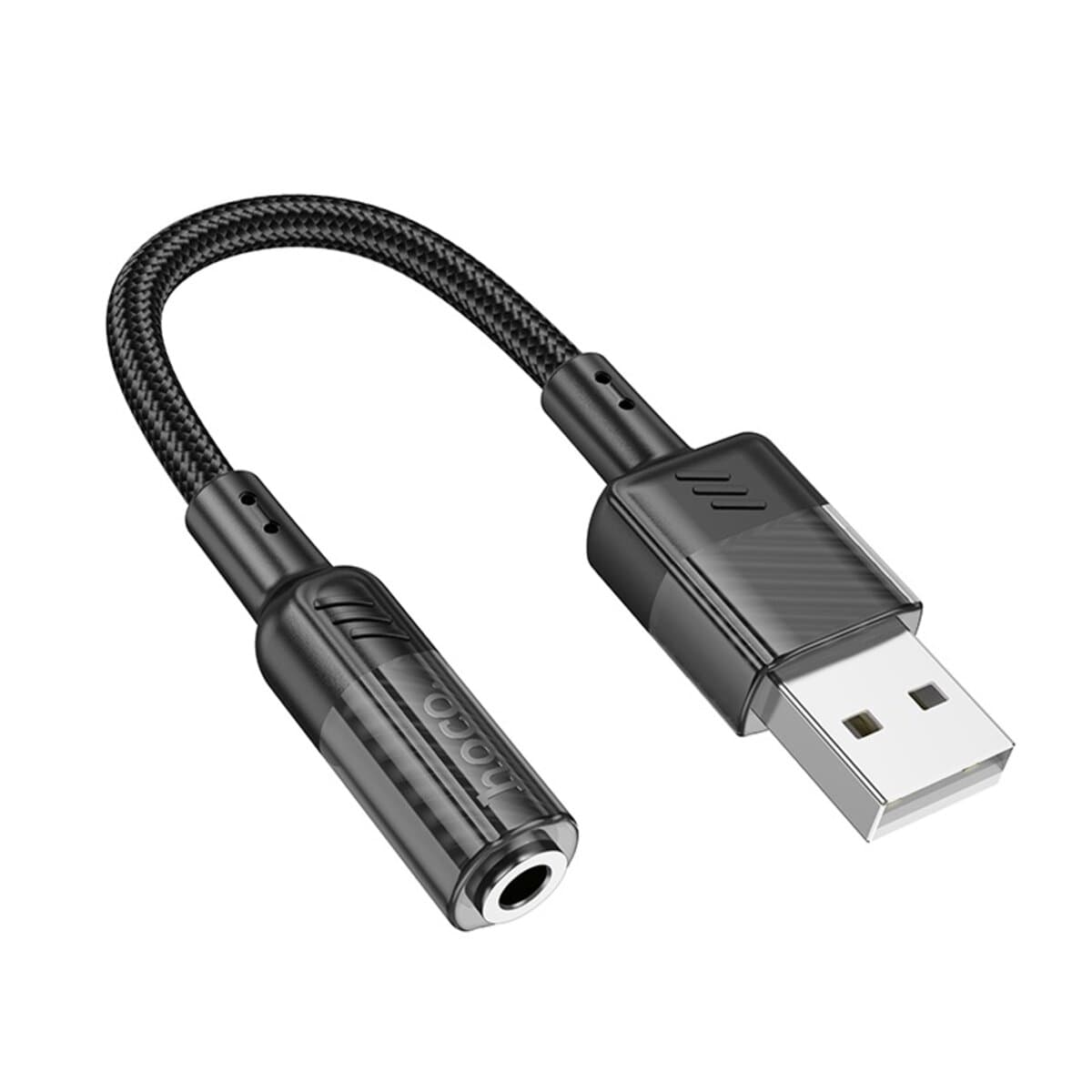 Аудиокабель HOCO LS37 Spirit transparent externá sound card USB to AUX 3.5mm Black