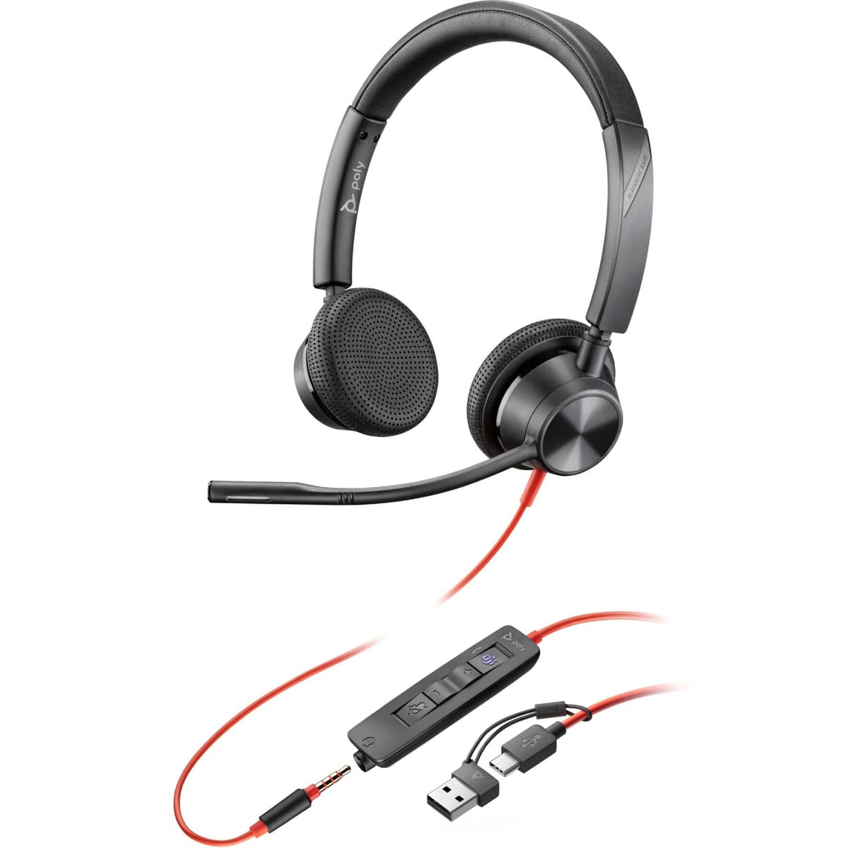 Проводная гарнитура наушники с микрофоном Poly BlackWire C3325 USB-C HS Stereo + 3.5mm Plug + Type-C/A Adapter Black (8X222AA)