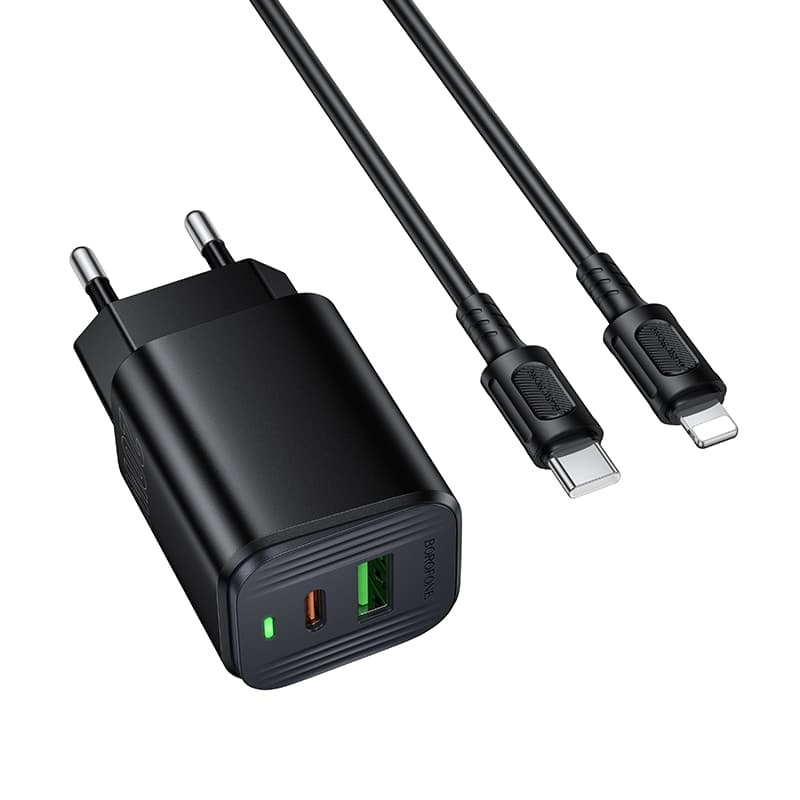 Зарядное устройство с кабелем BOROFONE BAS83A Star PD20W+QC3.0 charger set Type-C to Lightning EU Black