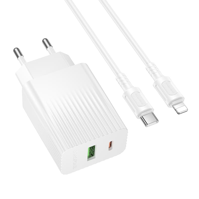Зарядное устройство с кабелем BOROFONE BAS76A Source PD30W+QC3.0 charger set Type-C to iP White